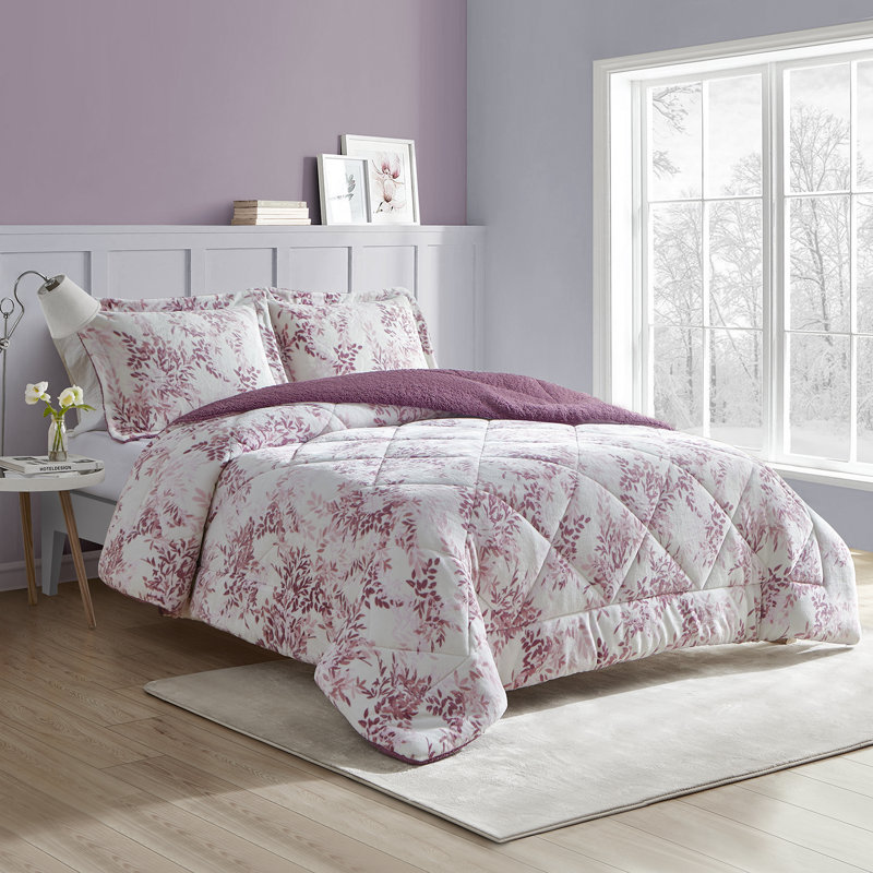 CEDAR COURT Sicilly Mauve Ultra Polyester Plush Sherpa Comforter Set Queen Comforter 2 Standard Shams